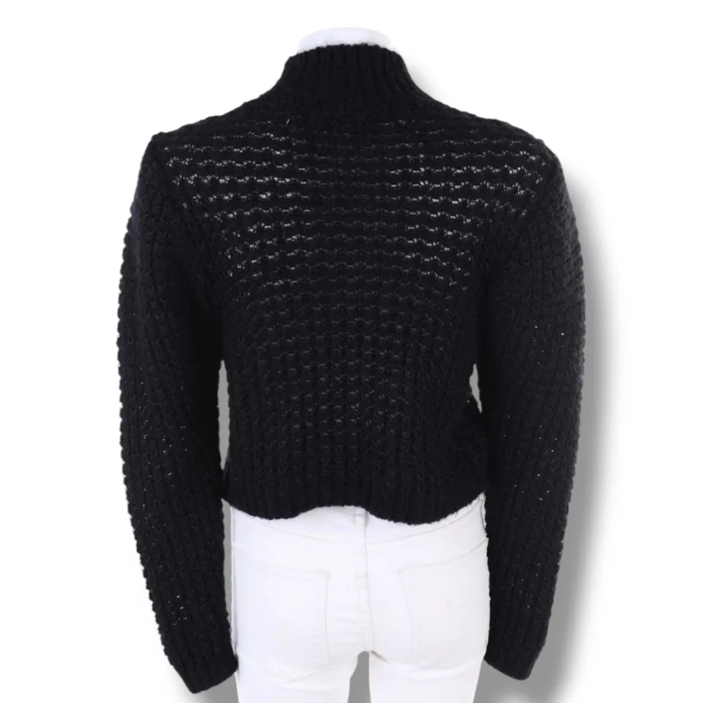 ZARA Women's Black Wool Blend Knit Mock Neck Crop Sweater - Picture 3 of 16